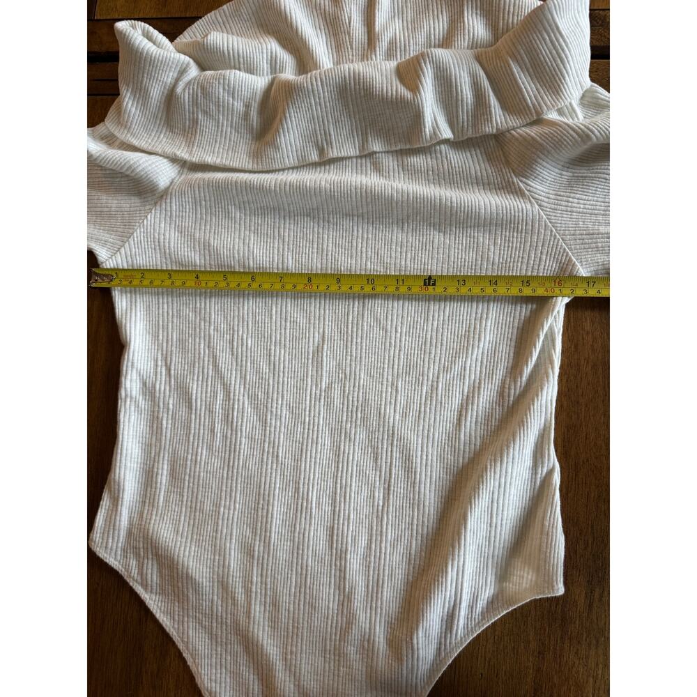 Aerie Off Shoulder Ribbed Bodysuit Cream Waffle Knit Long Sleeve XXL - Picture 6 of 12